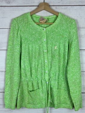 Vintage Courreges Paris France Cardigan Sweater Green Women’s Medium Has Stains